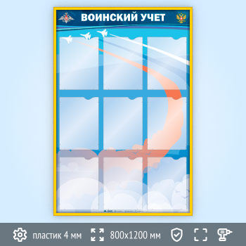 Стенд «Воинский учет» с 9 карманами А4 формата (VU-9K-GOLD)